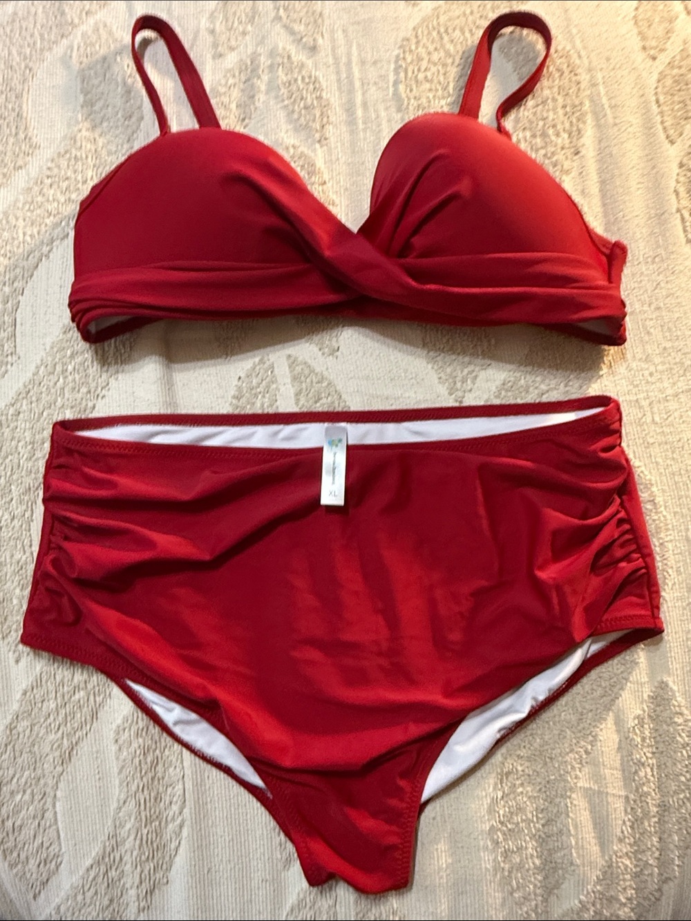 Red Women's Twist Front Bikini Set - Classic High-Waist Swim